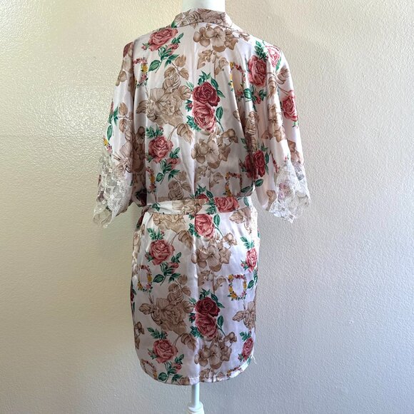 Circa 2000s Vtg Beige Floral Night gown Matching Robe Set Women's L - Picture 7 of 8